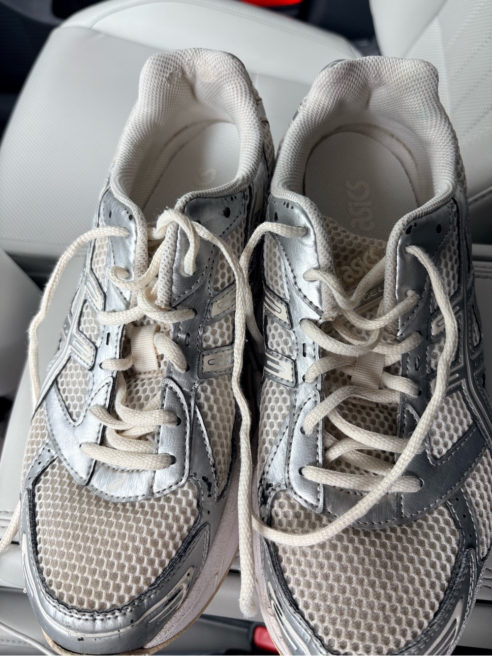 ASICS Silver and White Mesh Athletic Sneakers